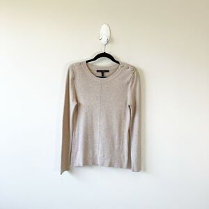 White House Black Market Shoulder Pad Knit Sweater Button Detail Beige Medium